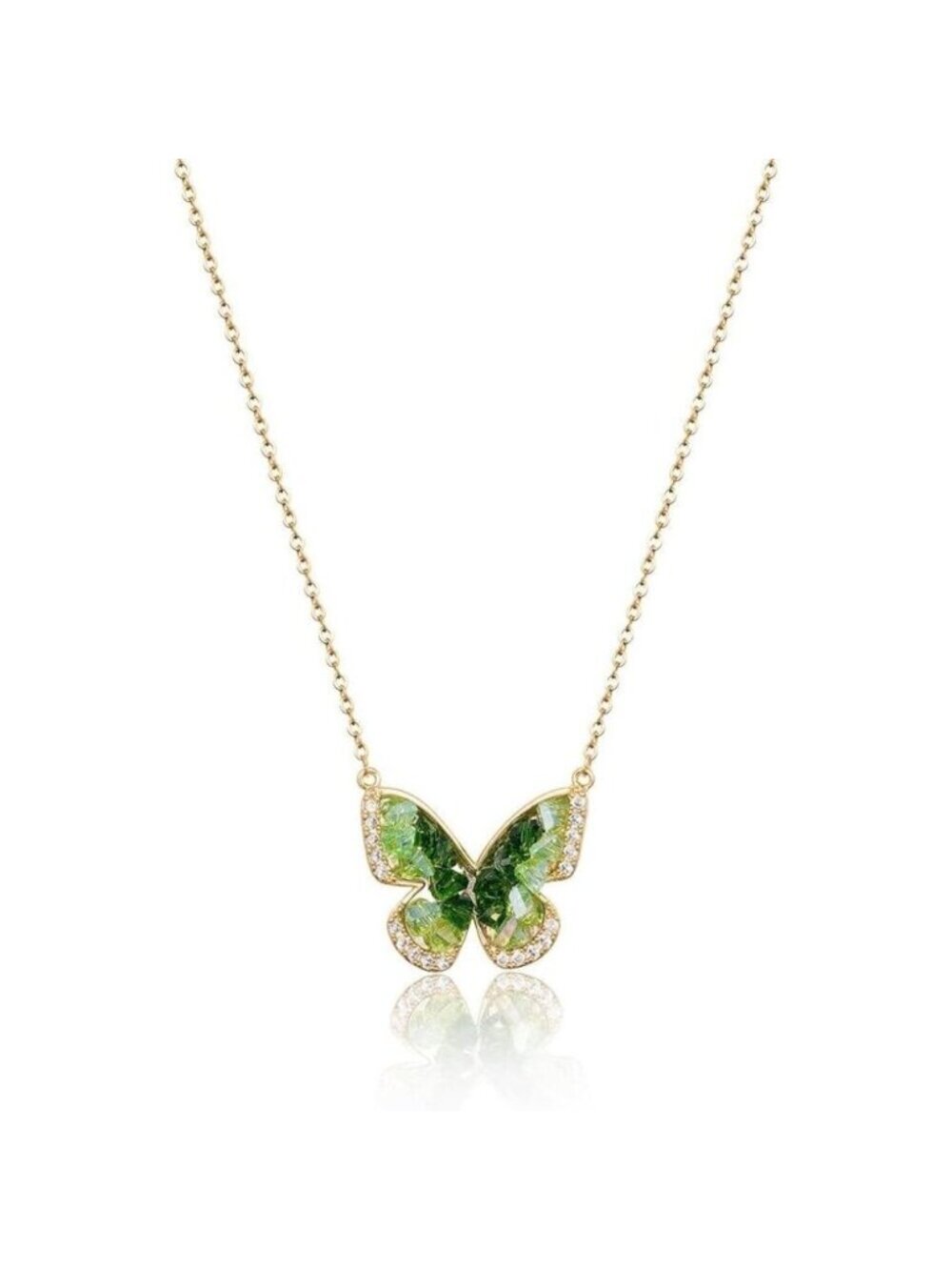 🆕Women Green Stunning Butterfly Pendant Plated Brass Elegant Crystals Necklace